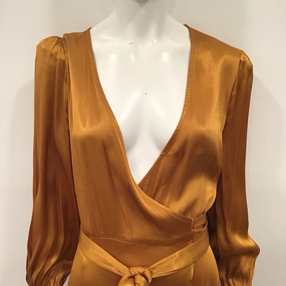 House of Harlow 1960 maxi Wrap dress Pumpkin Spice Orange Satin Medium W Flaw - Picture 4 of 16